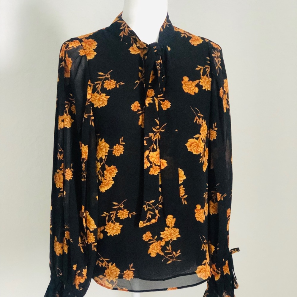 Golden Floral Sheer Blouse